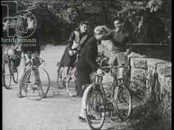 Holiday makers explore the High Valley and set up camp. France, 1930s Stock Footage