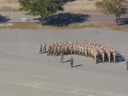 MS AERIAL Shot of Marine Corp Recruit Depot / South Carolina, United States Stock Footage