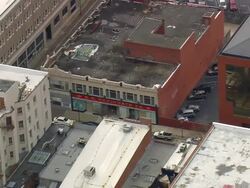 MS AERIAL ZO Shot of Woolworths store in Greensboro / North Carolina, United States Stock Footage