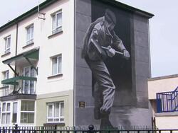 Mural on house wall, Derry, Northern Ireland Stock Footage