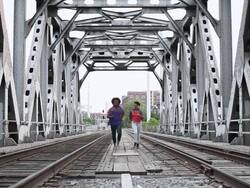 MS Young male and female couple dancing outside in urban area together having fun and smiling / Minneapolis, Minnesota, United States Stock Footage