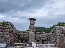 Shot of Mireukliseokjoyeolaipsang(Standing Stone Statue, Korea Treasure 96) in Mireukdaewonji(Korea Historic Place 197) Stock Footage