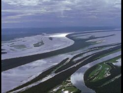 Aerial of vast river flooding, River Amazon, South American Stock Footage