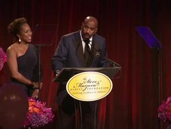 INTERVIEW: Steve Harvey announces how much was pledged tonight at Steve Harvey Hosts the Screen Gems Presents The Steve and Marjorie Harvey Foundation Gala in NY Stock Footage