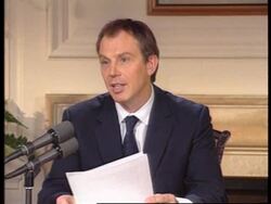 USA - Blair &amp; Clinton joint radio address News Clip