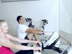 Health Club Workout - Rowing Machine Stock Footage