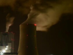 Timelapse video of coal power plant at night Stock Footage
