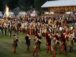 MS Shot of Medieval party showing marriage of 1475 with medieval clothing, Landshuter Hochzeit 1475 AUDIO / Landshut, Bavaria, Germany Stock Footage