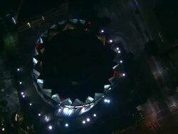 Aerial HA TS ECU Library Tower at night, US Bank / Downtown Los Angeles, United States Stock Footage