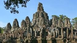 Angkor Bayon Temple at Angkor Thom in Cambodia Stock Footage