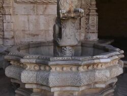 Lisbon, Jeronimos Monastery, Hieronymites Monastery (Mosteiro dos Jeronimos), Nymphaeum in the cloister, Belem Stock Footage