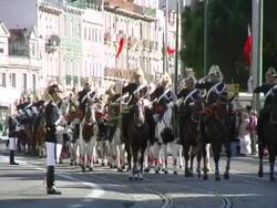 Lisbon Portugal Military Guard in Formation on Horses 1 Stock Footage