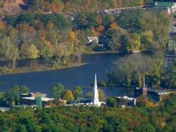 WS AERIAL View of wooded area with mountain range / Massachusetts, United States Stock Footage