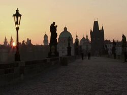 MS Sun rising behind building / Prague, Hlavni mesto Praha, Czech Republic Stock Footage