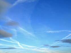 Air pollution caused by aircraft vapour trails. Stock Footage