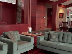 MS PAN Shot of living room in modern home / Lake Oswego, Oregon, United States Stock Footage