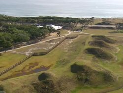 MS AERIAL ZO TU Shot of Fort Fisher area / North Carolina, United States Stock Footage