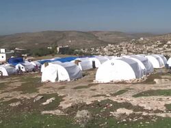 Tents at Internal Displaced Persons' camp in Syria Stock Footage