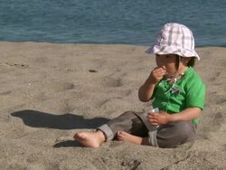 MS Shot of little metis girl eating biscuit / Marbella, Andalusia, Spain Stock Footage