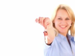 Young real estate agent giving keys Stock Footage