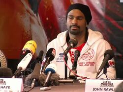 INTERVIEW: Dereck Chisora, David Haye on the siutation in Munich at David Haye vs Dereck Chisora: Press Conference on July 11, 2012 in London, England (Footage by WireImage Video/Getty Images) Stock Footage