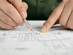 Architect Working on Blue Print Stock Footage