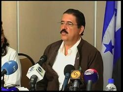 Honduran President Zelaya news conference News Clip