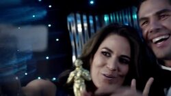 Hollywood couple in limousine snap silly photos with awards trophy and wave to fans at awards show Stock Footage