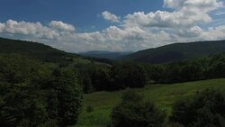 4K aerial footage rising above the trees in the Catskills, in upstate New York. 3840 X 2160. Sunny day. Stock Footage