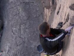 MS SLO MO Shot of male climber climbing rock / Estes Park, Colorado, United States Stock Footage