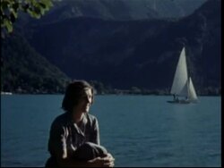 1950s woman, lake at Attersee, Austria Stock Footage
