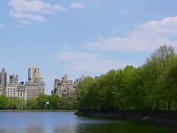 WS T/L View of Moving cloud over fresh green trees and Central Park East Residences at Reservoir / New York, United States  Stock Footage