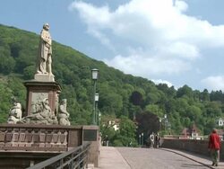 MS People travelling on old Bridge / Heidelberg, Baden-Wuerttemberg, Germany Stock Footage