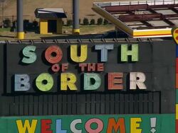 CU AERIAL Shot of South Of The Border amusement complex / South Carolina, United States Stock Footage