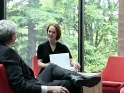 MS businessman and businesswoman in discussion in office/Seattle, Washington, USA Stock Footage