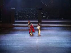 MS Actors performing local Chinese traditional qinqiang opera on stage AUDIO / xi'an, shaanxi, china Stock Footage