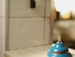 MS PAN R/F Cook/Chef preparing a prawn tempura dish, typical Japanese food final dish and someone ringing the bell to show it travelling / Sao Paulo, Brazil Stock Footage