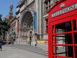 VICTORIA AND ALBERT MUSEUM AND RED TELEPHONE BOX Stock Footage