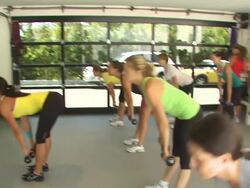 Estella Warren (c) at the Muscle Milk Women's Fitness Retreat at Beverly Hills CA. (Footage by WireImage Video/GettyImages) Stock Footage