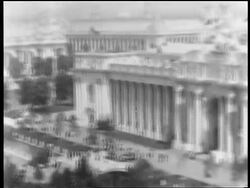 B/W 1904 high angle PAN buildings at St. Louis World's Fair / newsreel Stock Footage