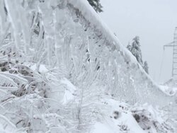 Ice Glaze On Power Line Stock Footage