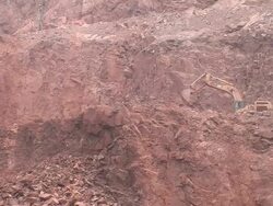 MS Excavator truck moving at quarry / Taben-Rodt, Rhineland-Palatinate, Germany Stock Footage