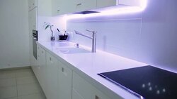 Modern kitchen in ultraviolet light Stock Footage