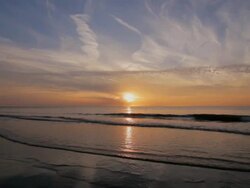 WS View of seascape at sunset  / Ostend, West Flanders, Belgium Stock Footage