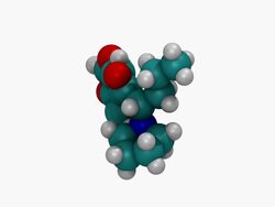 CGI showing space-filling three-dimensional molecular model of methylenedioxypyrovalerone, also know as bath salts Stock Footage