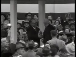 B/W Mayor presents key to city to French President Auriol / 1940's / No SOUND Stock Footage