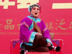 MS Chinese folk artists performing traditional opera at temple fair to celebrate chinese spring festival  AUDIO  / xi'an, shaanxi, china Stock Footage