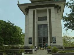 Tilt Up Shot Memorial Killing Fields Phnom Penh Cambodia Stock Footage