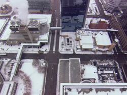 WS Hot smoke escaping chimney and crossroad / Minneapolis, Minnesota, United States Stock Footage