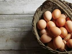MS PAN Shot of eggs in basket / London, United Kingdom  Stock Footage